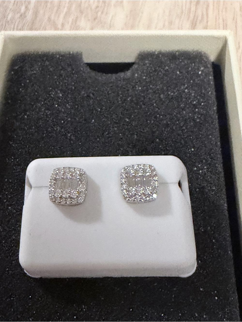 Cushion Halo Crystal Stud Earrings 925 Sterling Silver